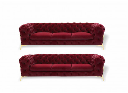 Chesterfield Sofa Samt Canapé Polster Sëtz 3+3 Sëtz Garnitur Design Canapéë Sofas