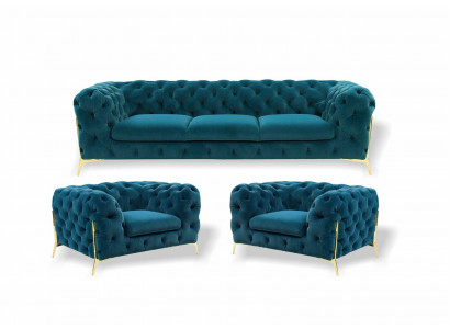 Chesterfield Designe Sofagarnitur 3+1+1 Sëtz Sofa Canapé Stoff Garnitur Polster Set