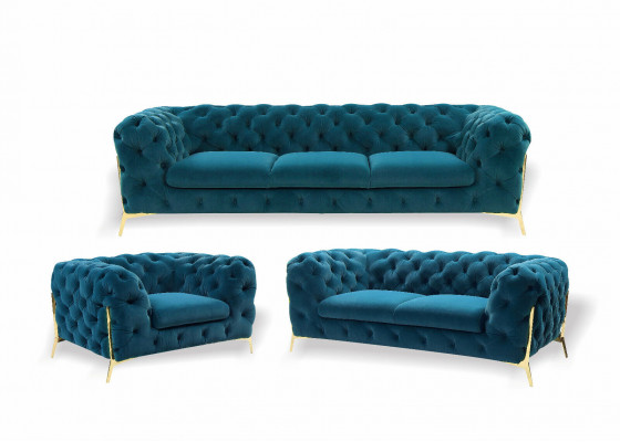 Luxus Chesterfield Polster Sofasett aus Samt 3+2 Sëtzer Couch Set Garnitur