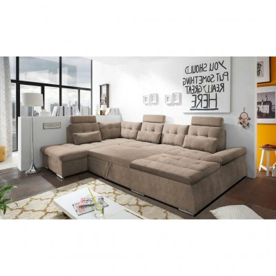Bettfunktioun Eckssofa U-Form Sofa Canapé Design Canapé Polster Textil Modern