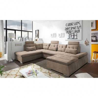 Bettfunktioun Eckssofa U-Form Sofa Canapé Design Canapé Polster Textil Modern