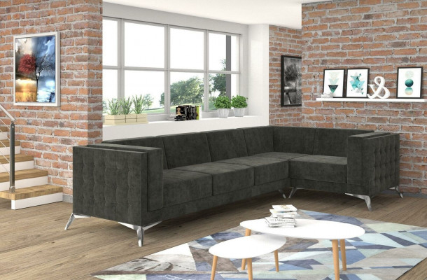 Eckcanapé Chesterfield Canapé Polstergruppe Canapé Wunnlandschaft Dekoratioun L-Form