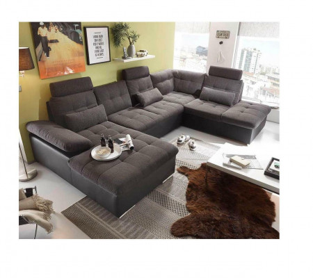 Ecksofa U-Form Sofa Wunnlandschaft Garnitur Bettfunktioun Design Polster