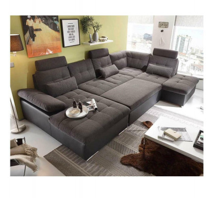 Ecksofa U-Form Sofa Wunnlandschaft Garnitur Bettfunktioun Design Polster