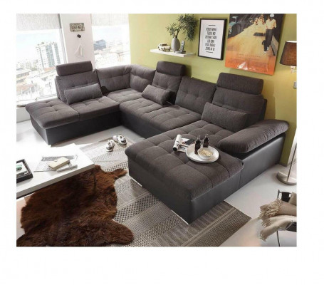 Ecksofa U-Form Sofa Wunnlandschaft Garnitur Bettfunktioun Design Polster