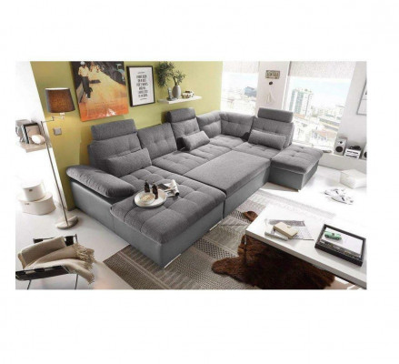 Design Ecksofa Stoff L-Form Schlofffunktioun Couch Polstersëtz Eck Modern