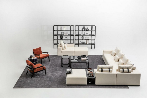 Moderne wäiss Sofagarnitur Ecksofa Wunnlandschaft Still 4-tëlleg Stoff Sofa