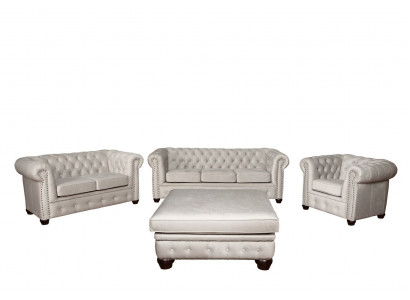 Chesterfield Sofa Garnitur 3+1+1 Sëtzer Design Canapé Polster Sofa Garnitur Set