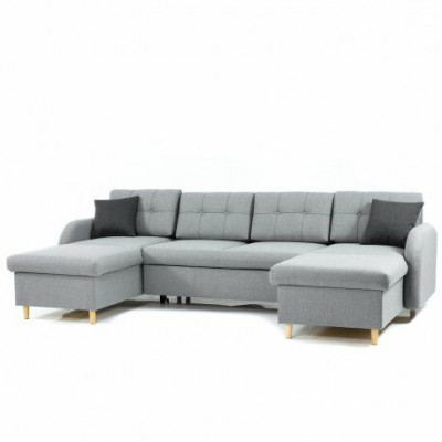 Wunnlandschaft Ecksofa Stoff U-Form Bettfunktioun Canapé Dekor Design Polster