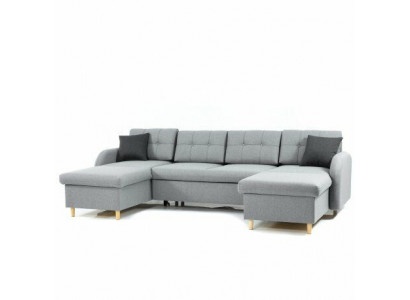 Wunnlandschaft Ecksofa Stoff U-Form Bettfunktioun Canapé Dekor Design Polster