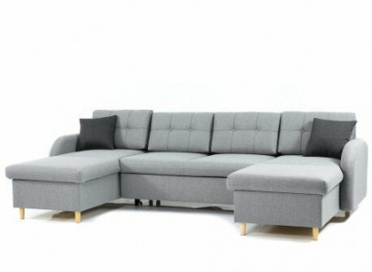 Wunnlandschaft Ecksofa Stoff U-Form Bettfunktioun Canapé Dekor Design Polster