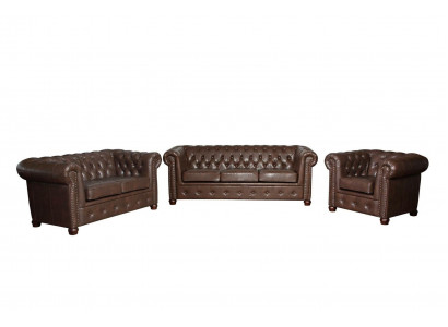 Ledercouch Couch Sofagarnitur Set 3+2 Sëtzer Garnitur Design Sofa Chesterfield