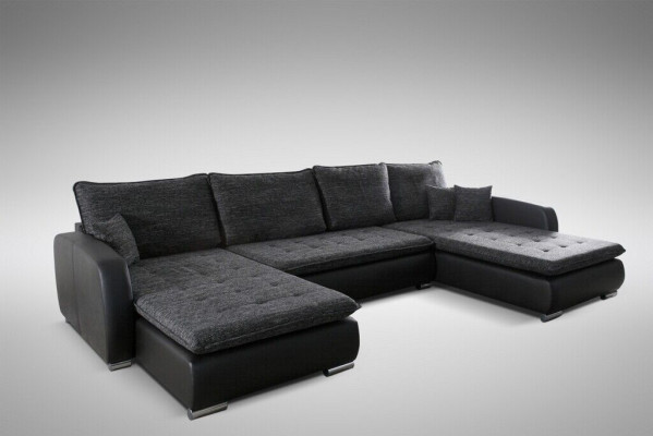 Design Ecksofa U-Form Bettfunktioun Couch Lieder Textil Sofa Neit Wunnlandschaft