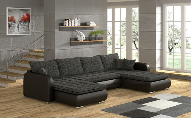 Design Ecksofa U-Form Bettfunktioun Couch Lieder Textil Sofa Neit Wunnlandschaft