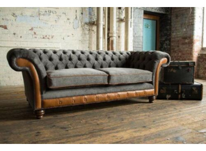XXL Canapé 3-sëtz Couch Chesterfield Polster Sëtz Garnitur Lieder Textil Neien Gro
