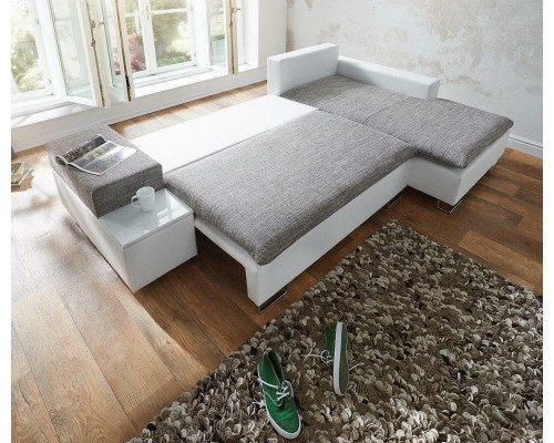 Schlofsofa Design Ecksofa L-Form Bettfunktioun Textil Canapé Sofaen Stoff