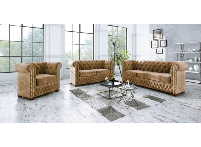 Chesterfield Textil Design Luxus Sofagarnitur Couch Sofa Polster 3+1 Sëtzplaz Nei