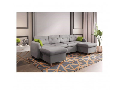 Wunnlandschaft Bettfunktioun Stoff Ecksofa U-Form Deko Couch Design Polster