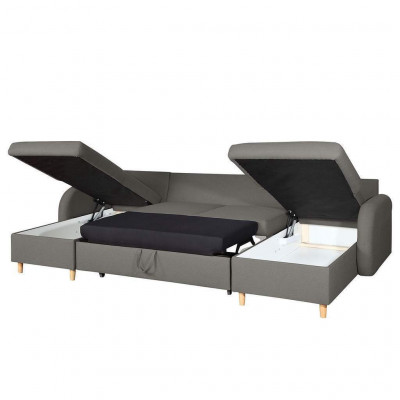 Design Eckcouch U-Form Schlooffunktioun Canapé Lieder Textil Canapéë Schloofcanapé