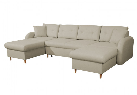 Wunnlandschaft Ecksofa Stoff U-Form Bettfunktioun Couch Design Dekor Këssen