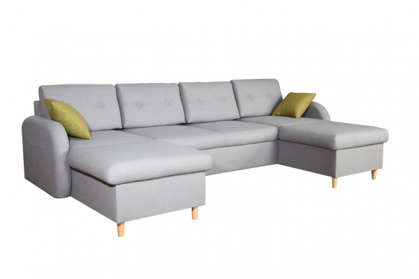 Wunnlandschaft Ecksofa Stoff U-Form Bettfunktioun Couch Design Dekor Këssen