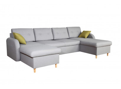 Wunnlandschaft Ecksofa Stoff U-Form Bettfunktioun Couch Design Dekor Këssen