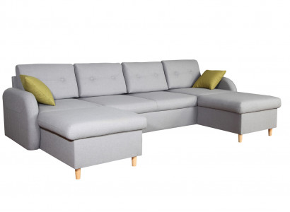 Wunnlandschaft Ecksofa Stoff U-Form Bettfunktioun Couch Design Dekor Këssen