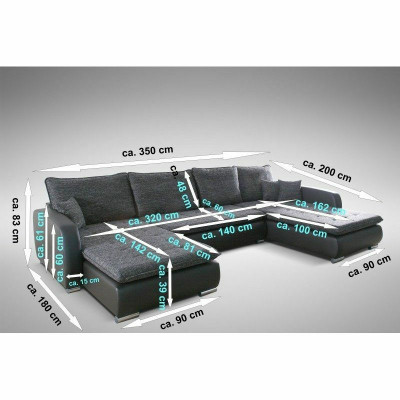 Design Ecksofa Sofa Elena Bettfunktioun Canapé Polster Sëtz Eck Sofa XXL Neit