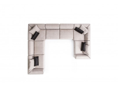 Eckcouch an U-Form Wunnzëmmer Canapé Couch Beige Polstercanapé Wunnlandschaft