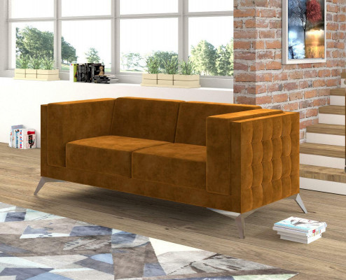 Zweesëtzer 2 Sëtzer Chesterfield gepolstert Couch Stoff Couchen Sofa Sëtz Garnitur