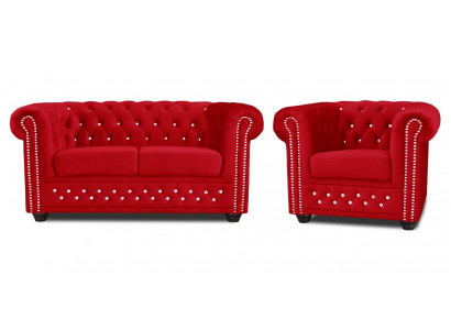 Sofagarnitur 2+1 Sëtzer Sofaen Couch Polster Blo Klassesch Couchen Garnitur