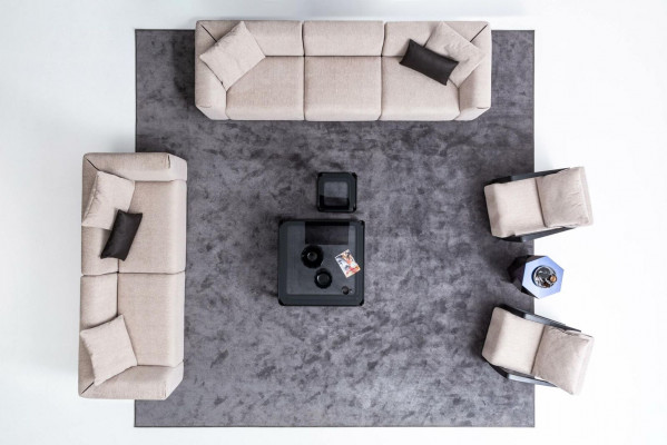 Modern Sofasett Fënnef-Sëtzer Dräi Sëtzer Eckcouch-Sett Stoff-Sett