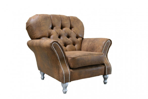 Design Still 1 Sëtz Braun Textil Luxus Club Lounge Sofa Fernseh Chesterfield