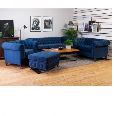 Chesterfield 3-Sëtzer Couch Polster Couche Sëtz Wunnzëmmer Sofa Dräisëtzer Nei