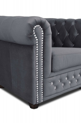 Chesterfield Textil Couch Polster 2-Sëtzer Sofas Couches schwaarz Zweisëtzer Neij.
