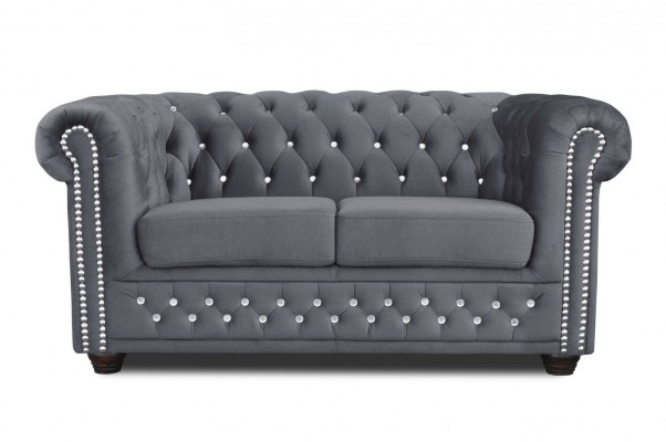 Chesterfield Textil Couch Polster 2-Sëtzer Sofas Couches schwaarz Zweisëtzer Neij.