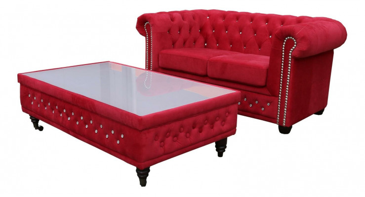 Chesterfield Textil Canapé Pleséier 2 Sëtzer Stoff Canapéen Couchen Zweesëtzer Rout