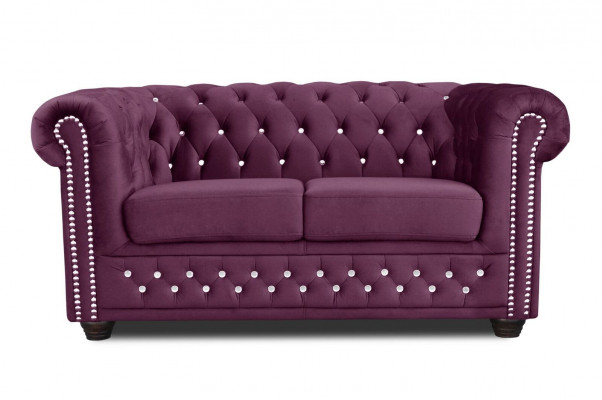 Chesterfield Textil Couch Polster 2-Sëtz-Stoff Sofas Couchen violett Zweisëtzer