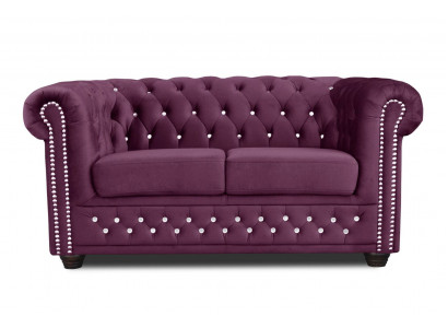 Chesterfield Textil Couch Polster 2-Sëtz-Stoff Sofas Couchen violett Zweisëtzer