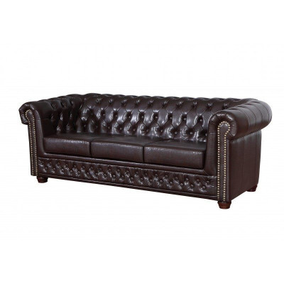 Modern dräisëtzege Kënschtléder-Sofa gemittlech elegant Chesterfield
