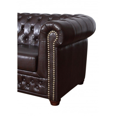 Modern dräisëtzege Kënschtléder-Sofa gemittlech elegant Chesterfield