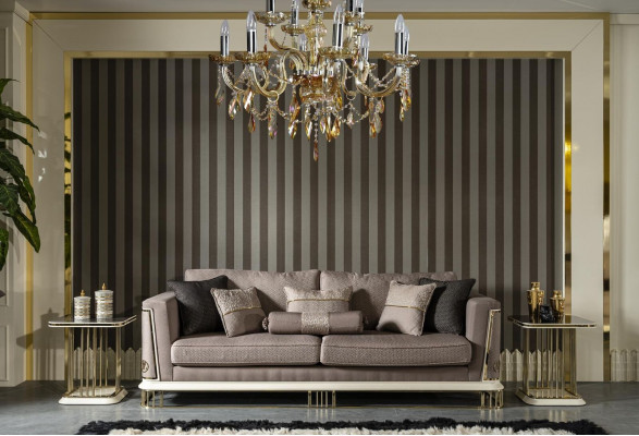 3-Sëtzer Sofa Braun Wohnzimmer Luxus Design Elegante Stil Miwwelen Canapéen