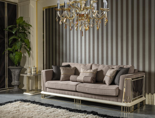 3-Sëtzer Sofa Braun Wohnzimmer Luxus Design Elegante Stil Miwwelen Canapéen