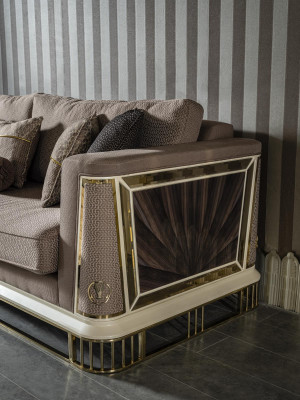 3-Sëtzer Sofa Braun Wohnzimmer Luxus Design Elegante Stil Miwwelen Canapéen