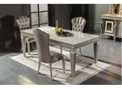 Iesszëmmer Set Wäiss Iessdësch Metall Luxus 4x Still Eleganten Design Neit 5tlg.