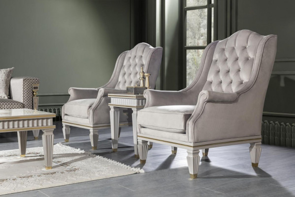 Moderne Chesterfield Luxus Miwwelen – 3-Stéck Set mat Fauteuil an Niewendësch