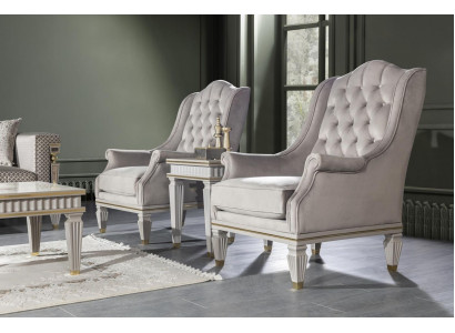 Moderne Chesterfield Luxus Miwwelen – 3-Stéck Set mat Fauteuil an Niewendësch