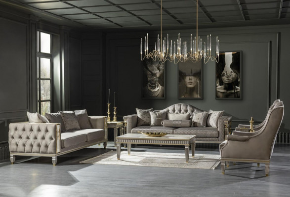 Moderne Chesterfield Luxus Miwwelen – 3-Stéck Set mat Fauteuil an Niewendësch