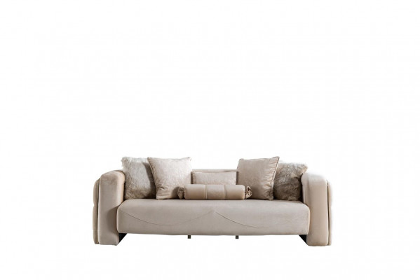 Sofa 3 Plaz Beige Miwwelen Wunnzëmmer Chesterfield Polster Stoff Luxus Nei
