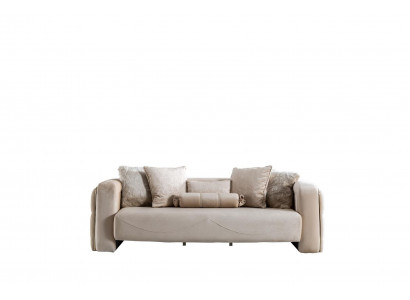 Sofa 3 Plaz Beige Miwwelen Wunnzëmmer Chesterfield Polster Stoff Luxus Nei